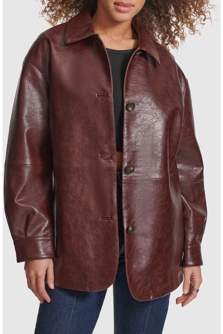 Oversize Faux Leather Relaxed Jacket, Alternate, color, OXBLOOD