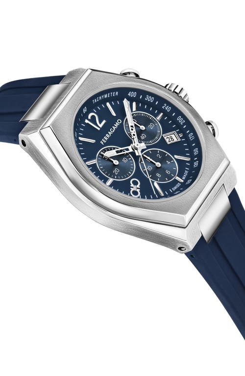 Ferragamo Tonneau Chronograph Silicone Strap Watch, 42mm In Silver