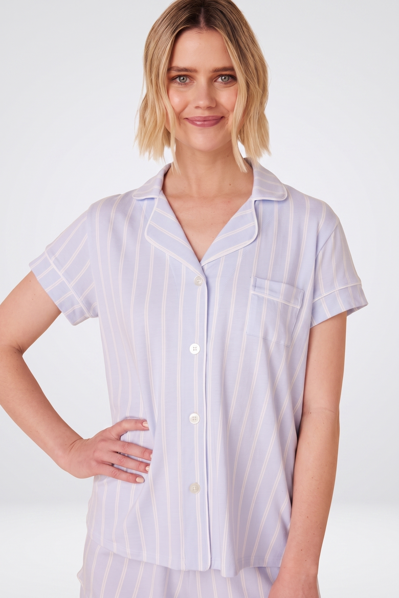 Polka Dot Pima Knit Pajama Short Set, Alternate, color, Heritage Stripe Blue