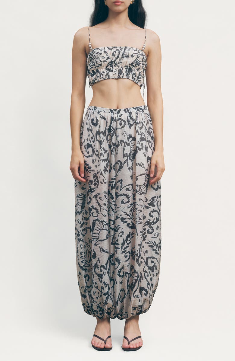 MAUDE CLUB Quinn Shirred Crop Top, Alternate, color, Monarch Print