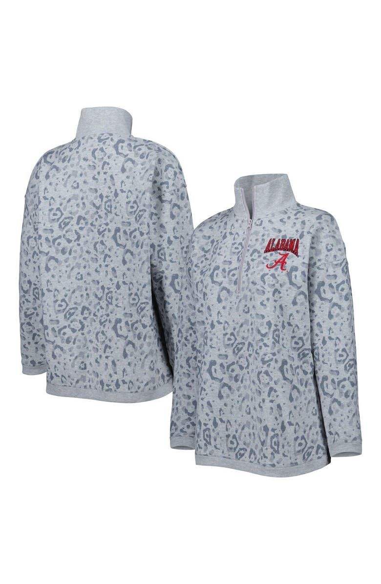 GAMEDAY COUTURE Women's Gameday Couture Heather Gray Alabama Crimson Tide Leopard Quarter-Zip Sweatshirt, Main, color, Heather Gray