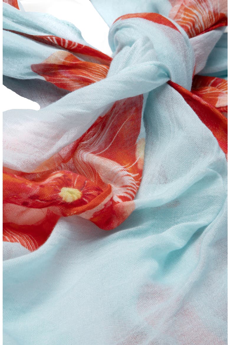 Peony Motif Scarf, Alternate, color, AQUA