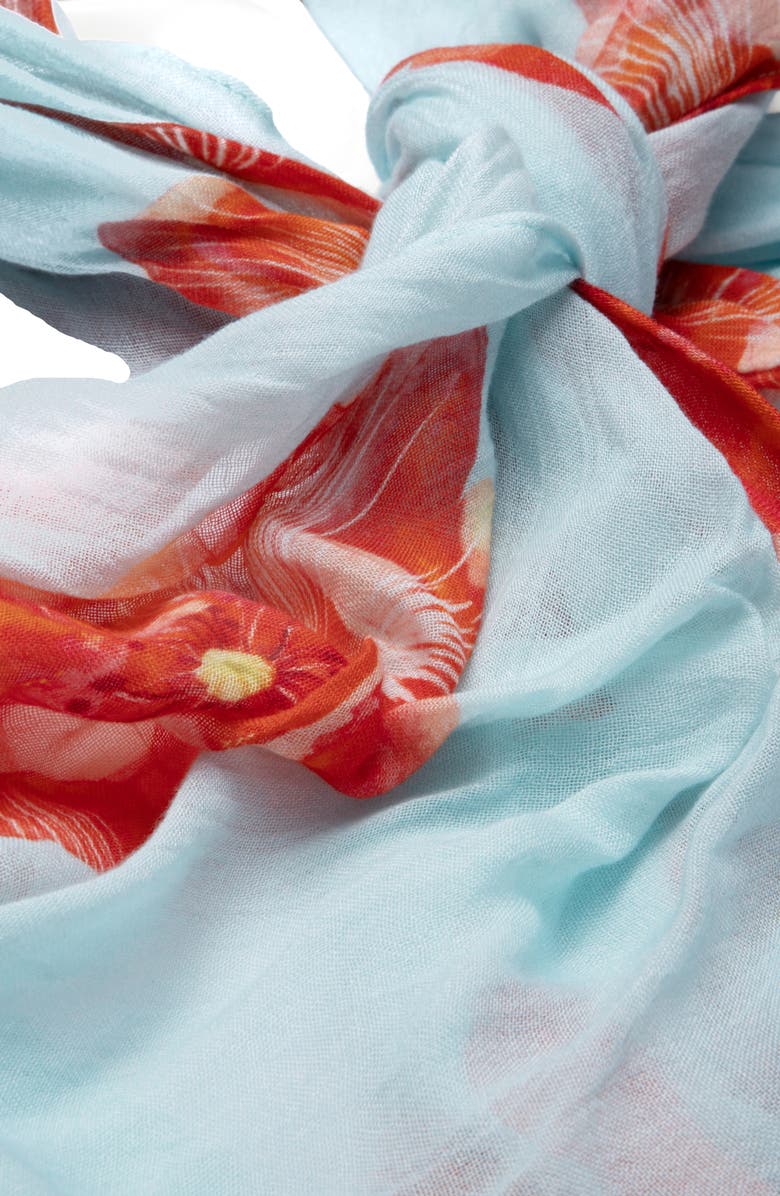 SAACHI Peony Motif Scarf, Alternate, color, Aqua