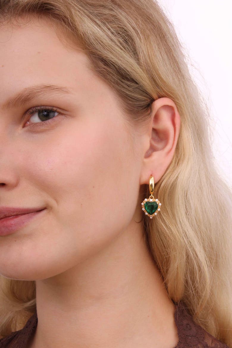 Earrings With Heart Pendant, Alternate, color, Green