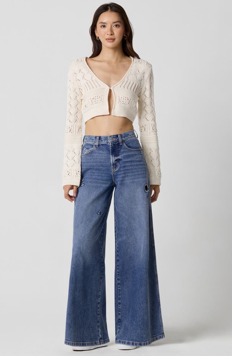 Florence by Mills Stars Hollow Open Stitch Crop Cardigan, Alternate, color, Jet Stream