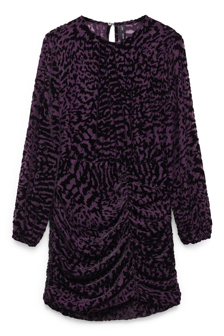Animal Print Long Sleeve Velvet Burnout Minidress, Alternate, color, BLACK