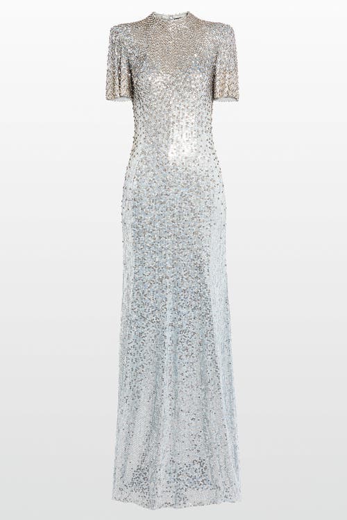 Jenny Packham Jourdain Sequin-embellished Gown In Silver
