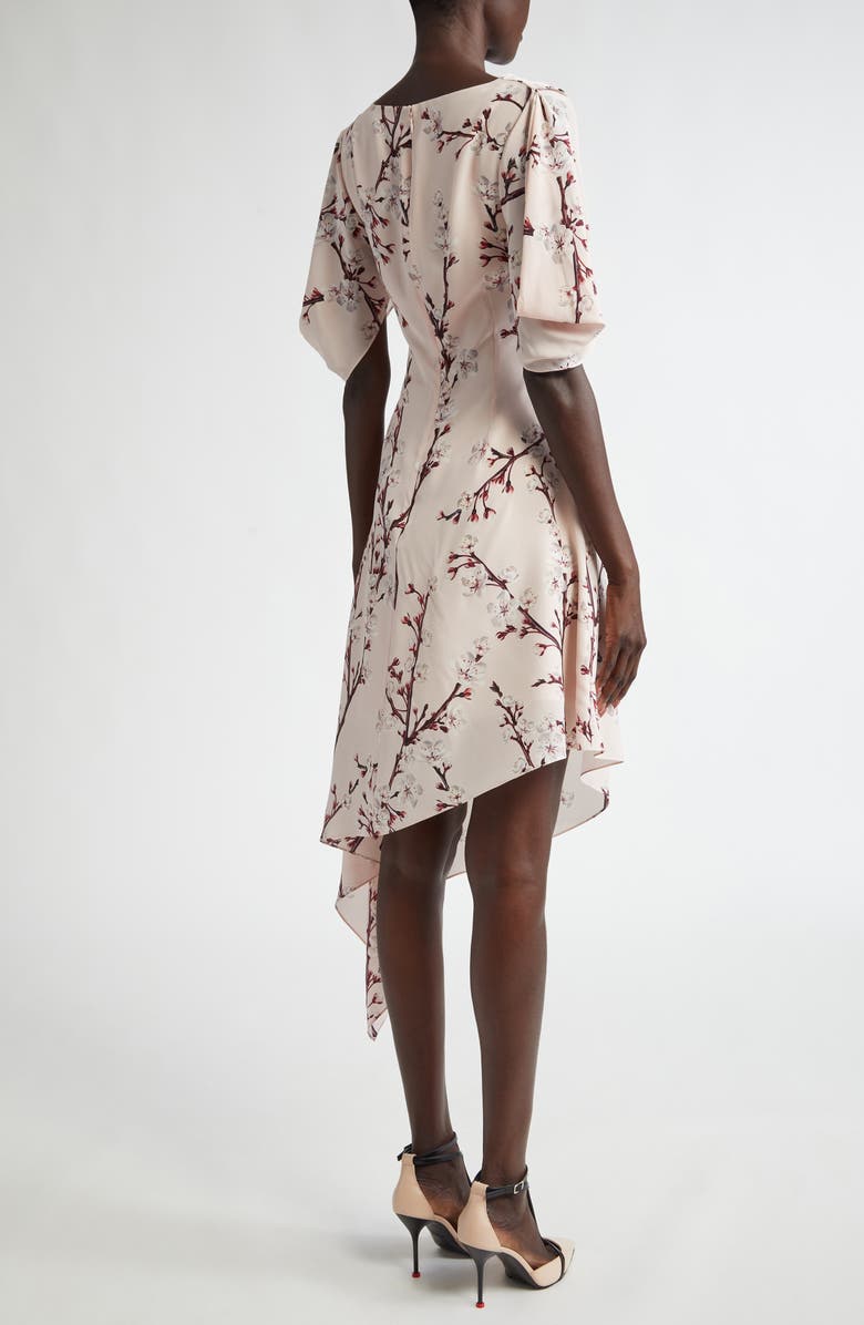 McQueen Cherry Blossom Asymmetric Silk Dress, Alternate, color, 