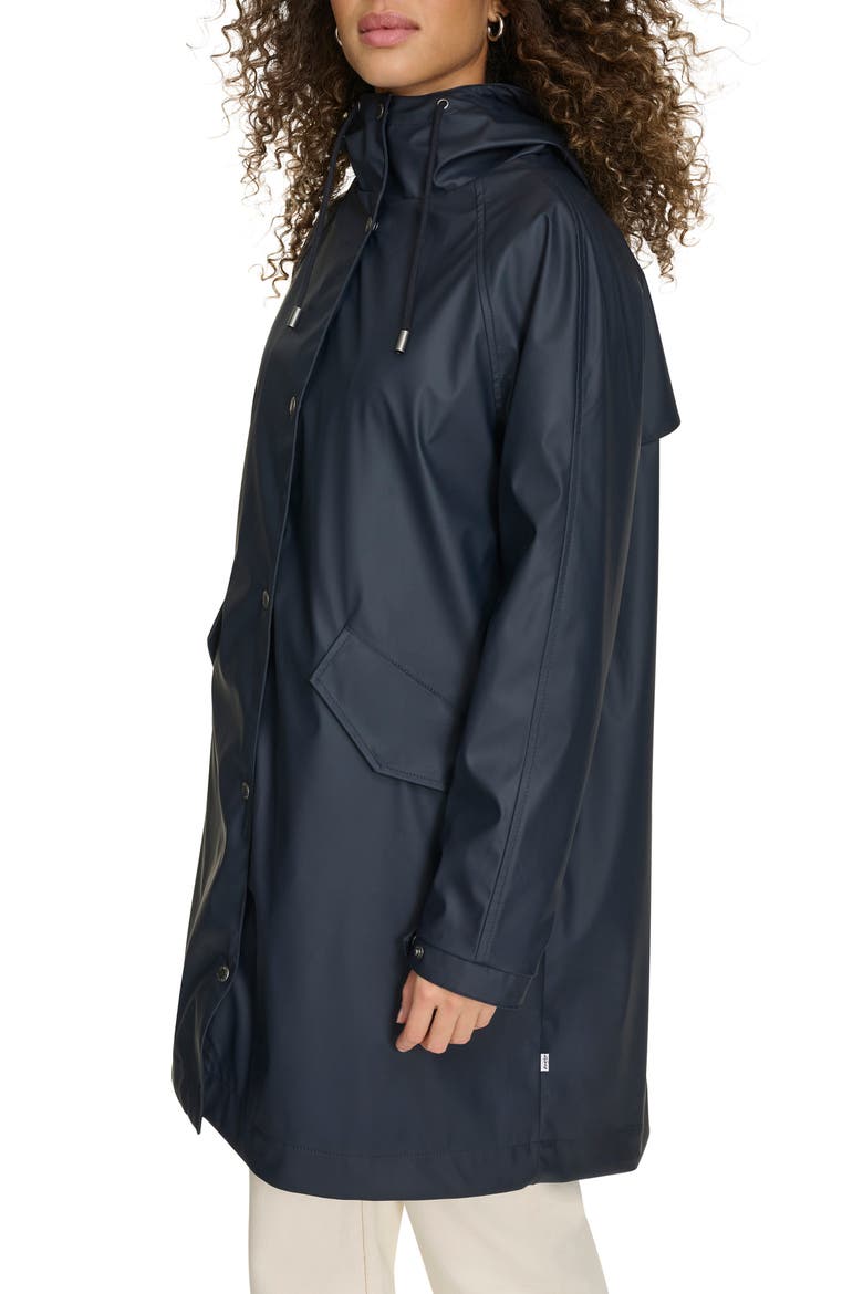 Water Resistant Hooded Long Rain Jacket, Alternate, color, NAVY