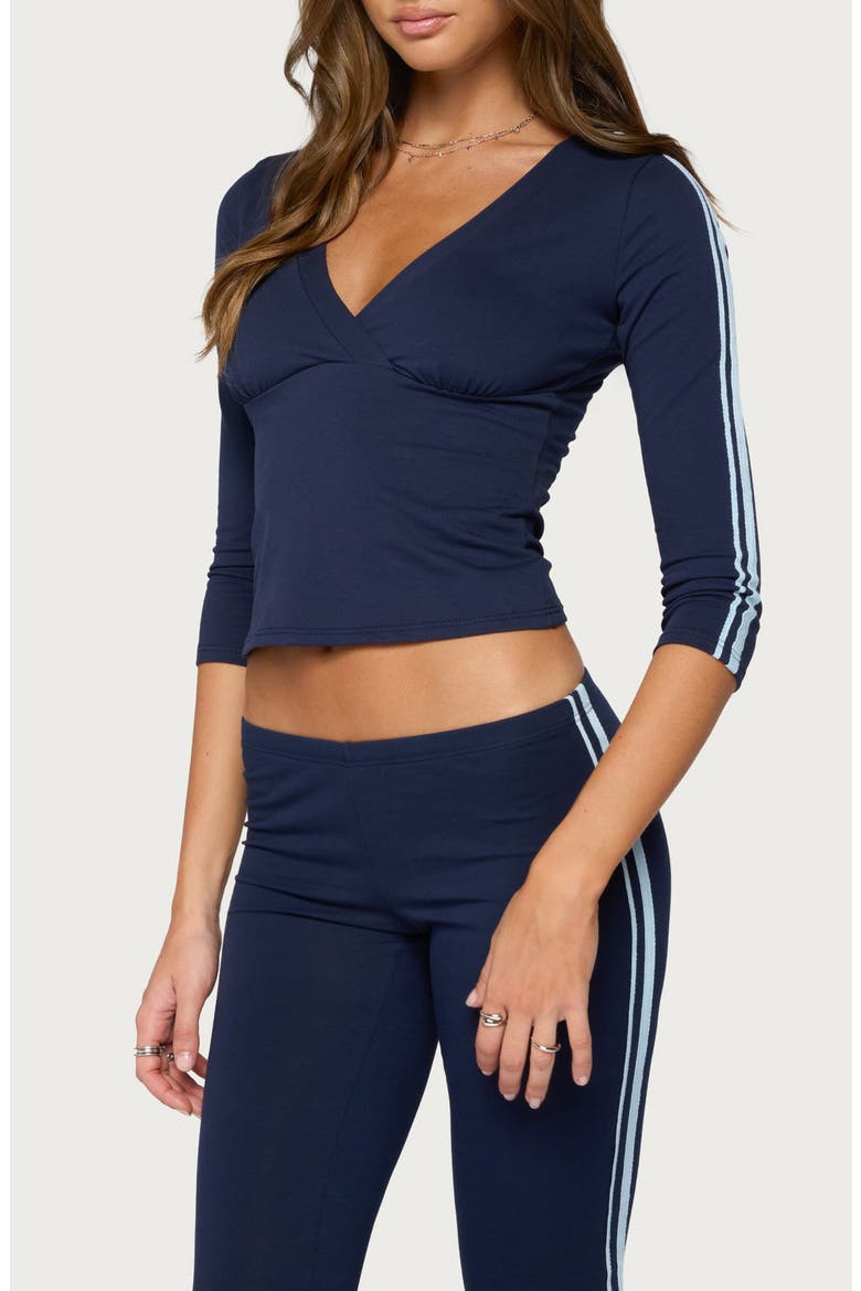 Danie Ruched Stripe Three-Quarter Sleeve Top, Main, color, NAVY