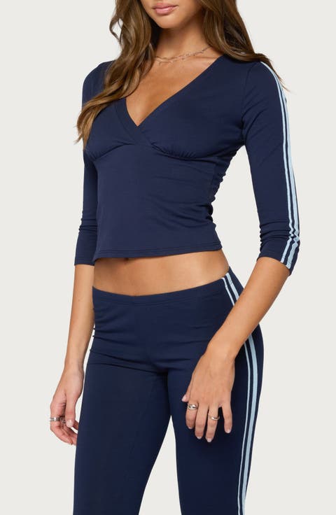 Danie Ruched Stripe Three-Quarter Sleeve Top