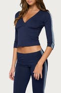 EDIKTED Danie Ruched Stripe Three-Quarter Sleeve Top