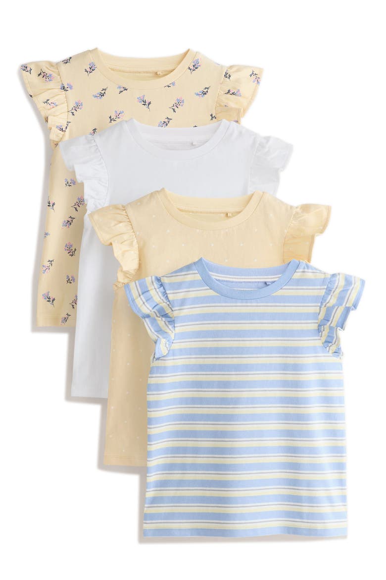 Kids' 4-Pack Assorted Flutter Sleeve Cotton T-Shirts, Main, color, BLUE/YELLOW MULTI