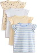 NEXT Kids' 4-Pack Assorted Flutter Sleeve Cotton T-Shirts