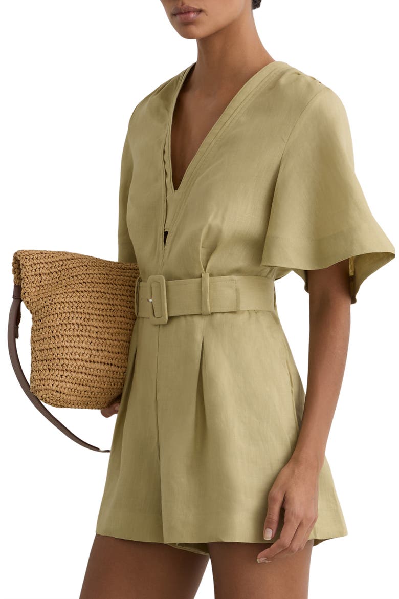 Sansi Linen Romper, Alternate, color, GREEN