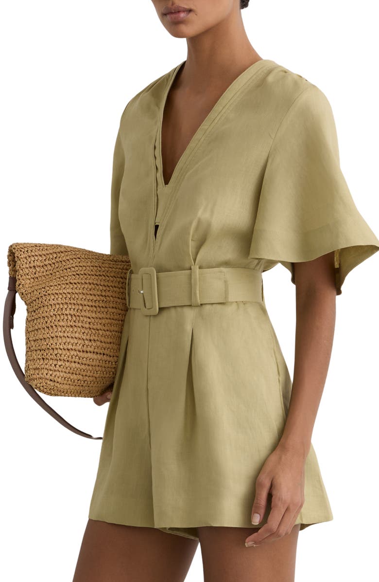 Reiss Sansi Linen Romper, Alternate, color, Green
