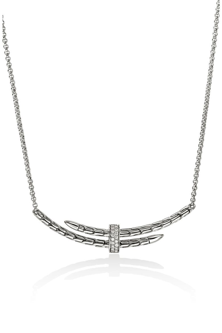 Pavé Diamond Spear Station Necklace, Main, color, SILVER