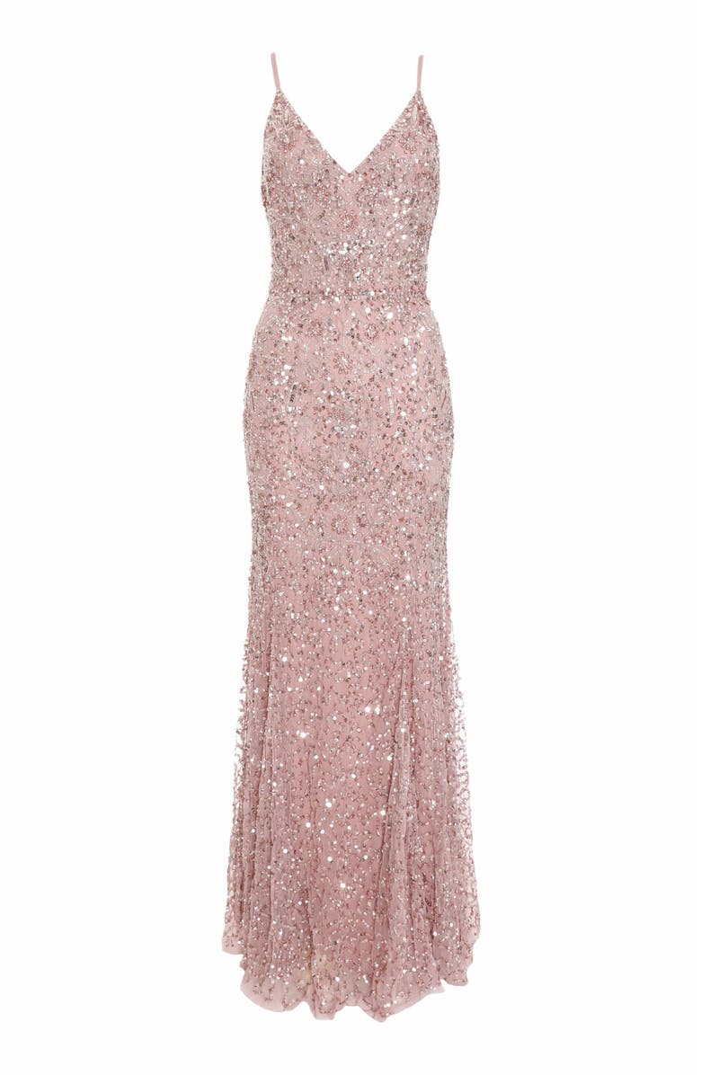 QUIZ Sequin Strappy Evening Dress, Alternate, color, 