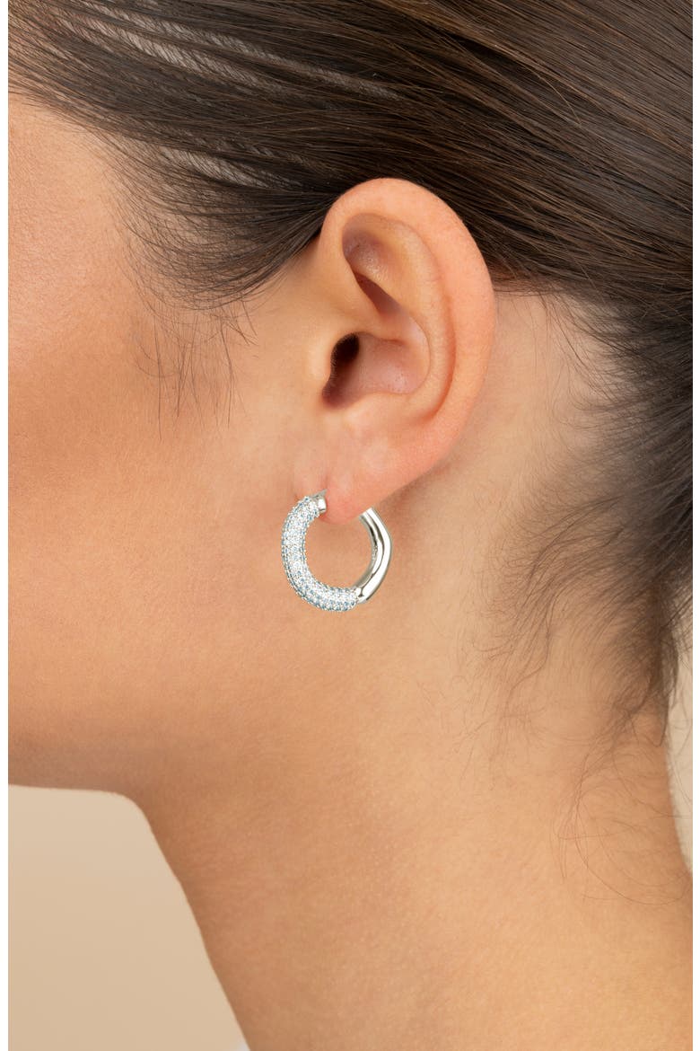 Cordelia Pavé Cubic Zirconia Huggie Hoop Earrings, Alternate, color, SILVER