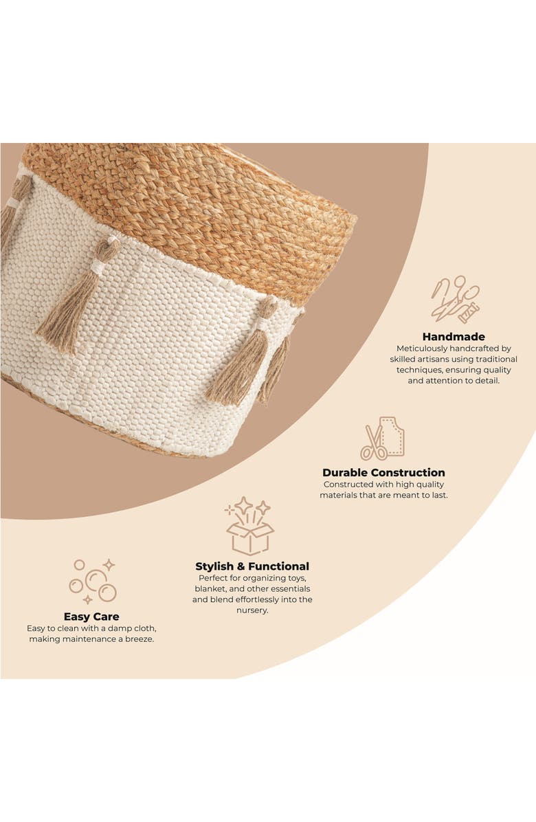 CRANE BABY Round Nursery Storage Bin, Alternate, color, White/ Brown