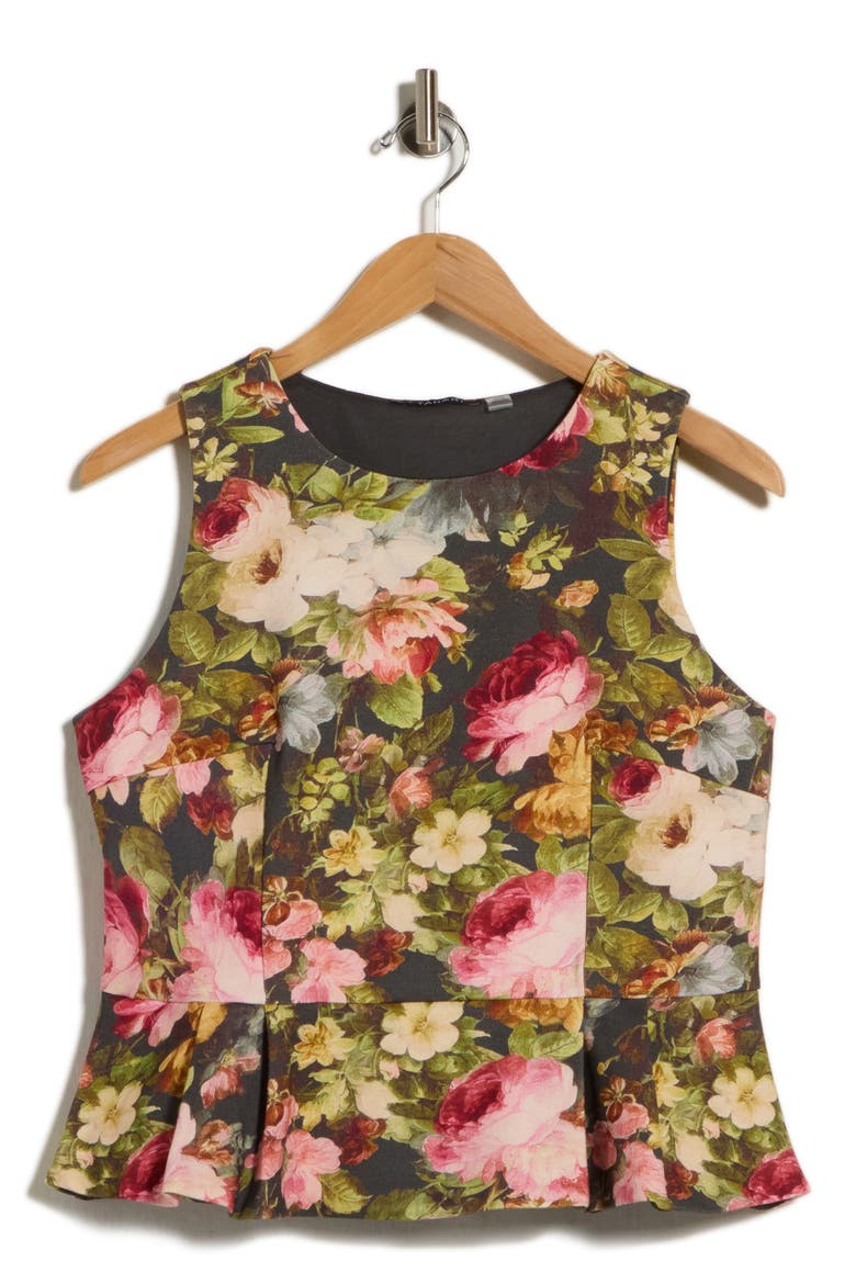 Sleeveless Peplum Top, Alternate, color, FALL FLORAL PRINT