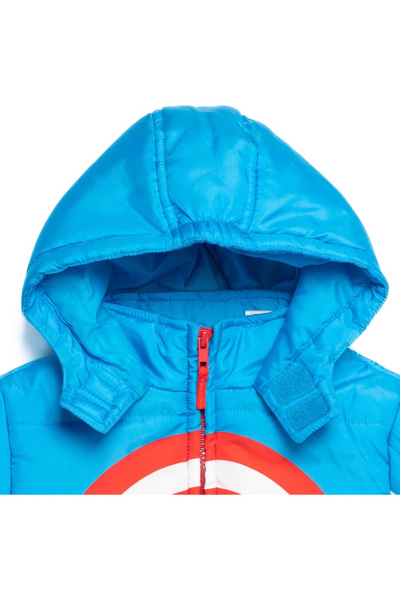 Avengers Hooded Zip-Up Puffer Jacket, Alternate, color, Blue Red Cap America