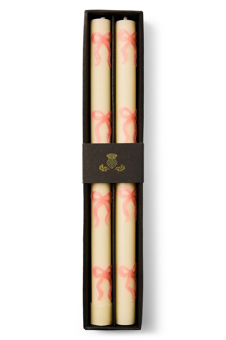 Set of 2 Pink Bow Taper Dinner Candles, Alternate, color, PINK