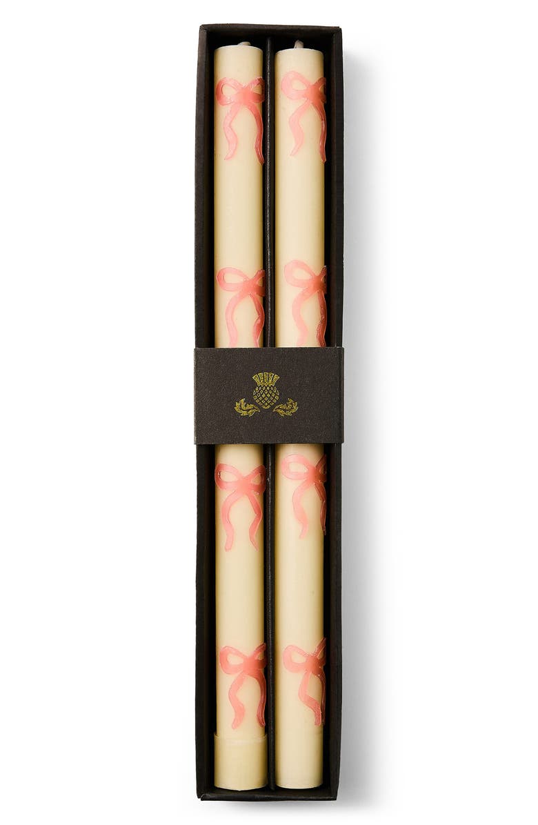 MACKENZIE CHILDS Set of 2 Pink Bow Taper Dinner Candles, Alternate, color, Pink