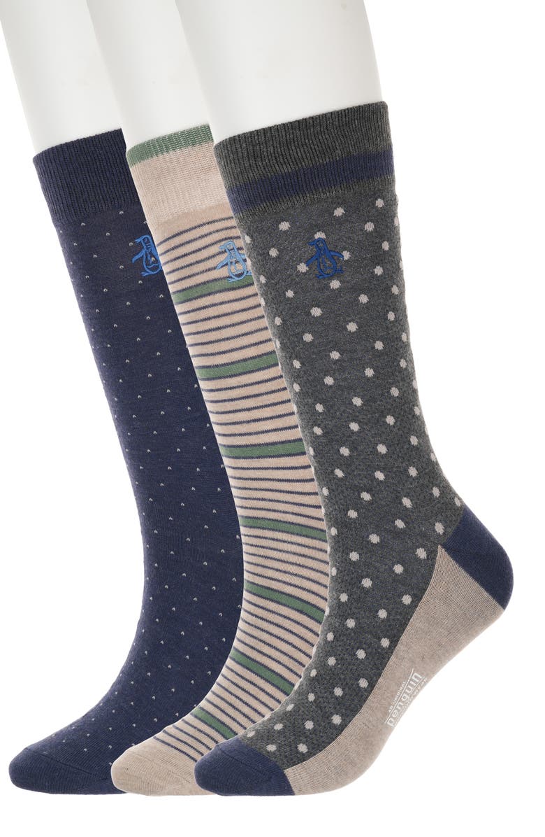 Original Penguin Fergunson Stripe Assorted 3-Pack Crew Socks, Main, color, Taupe