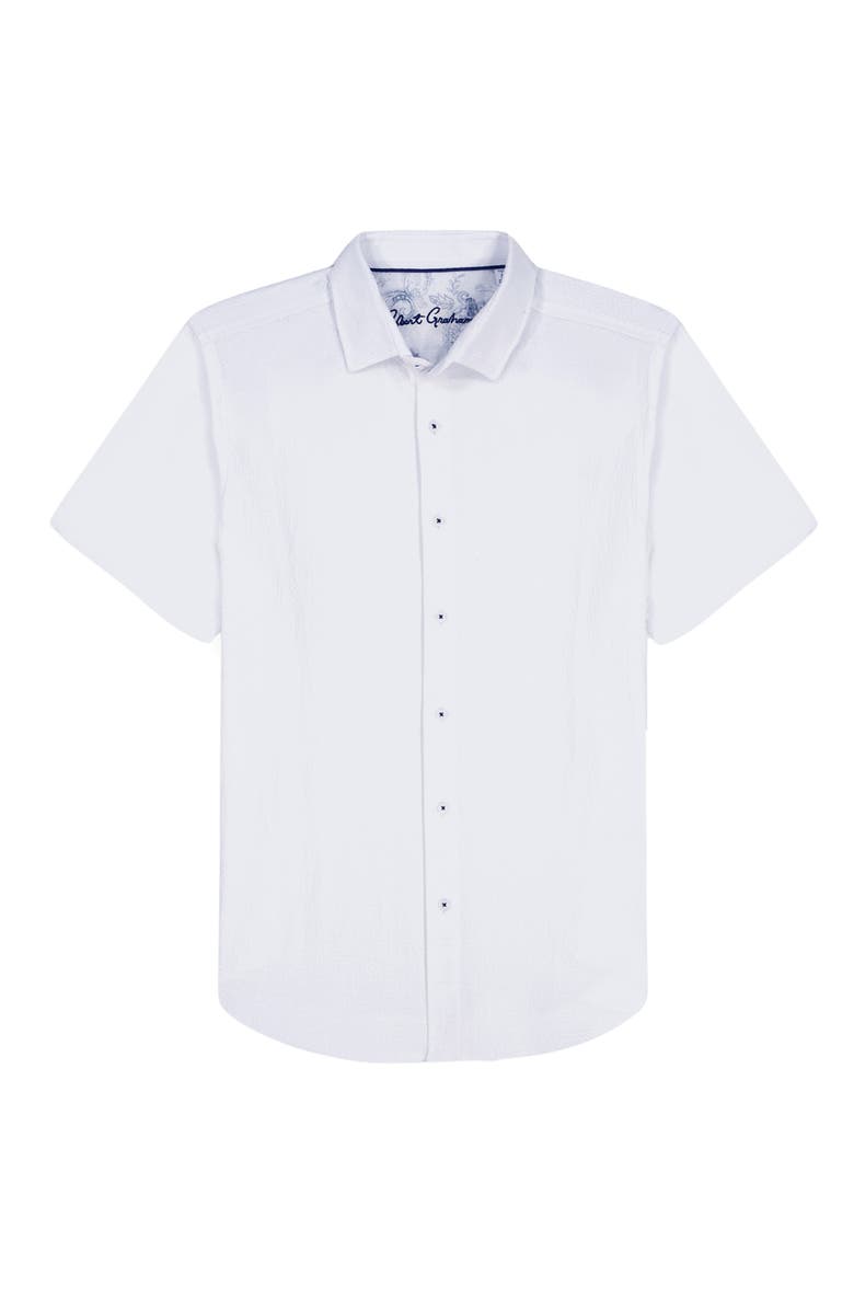 Robert Graham Reid Geo Textured Short Sleeve Cotton Button-Up Shirt, Alternate, color, White