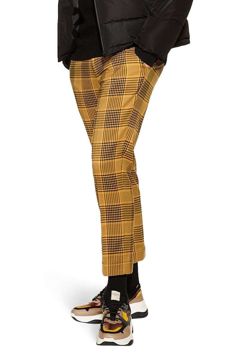 Plaid Slim Fit Crop Trousers, Main, color, YELLOW MULTI