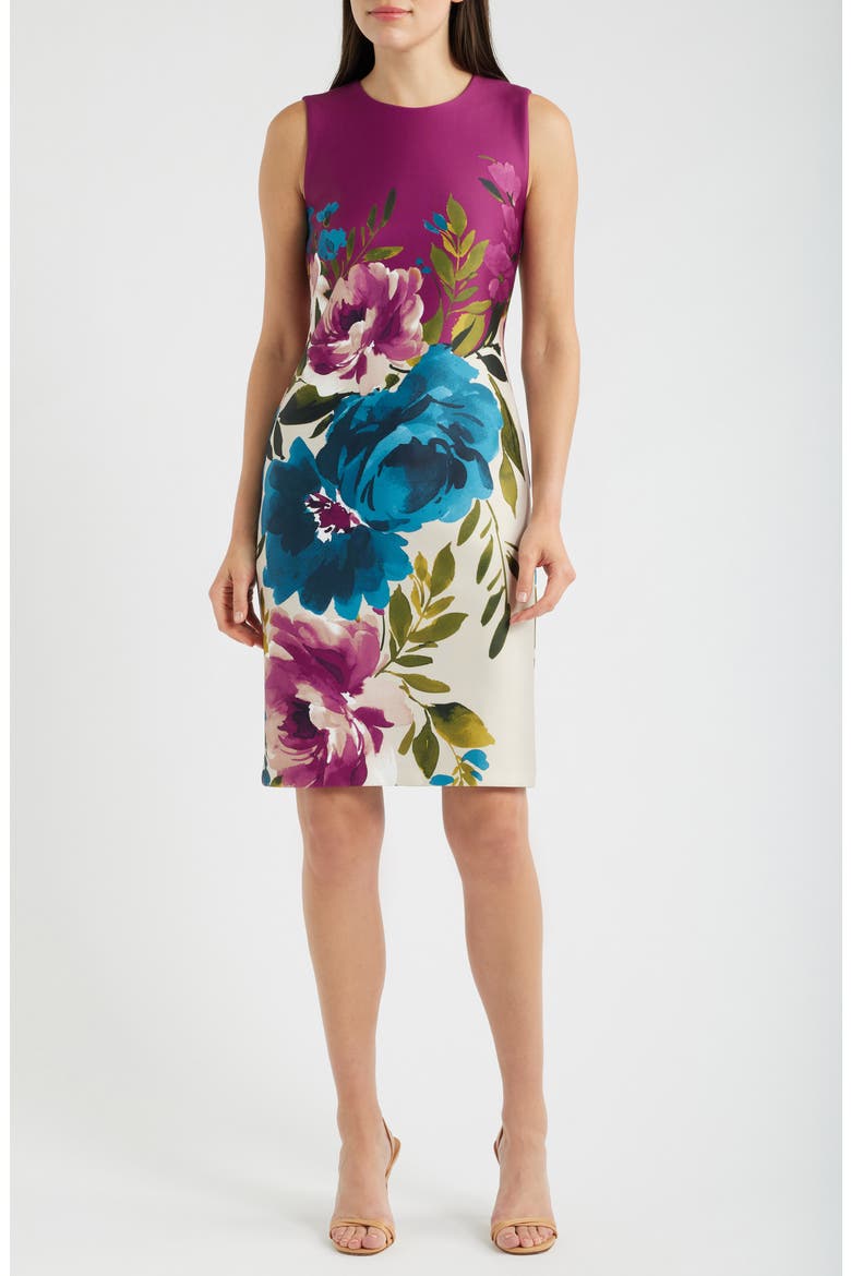 Print Sleeveless Sheath Dress, Main, color, BEET MULTI