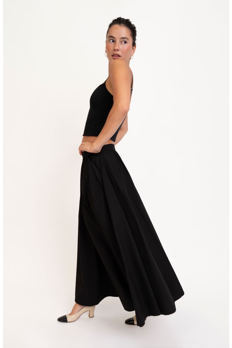 Pleated Poplin Skirt, Alternate, color, Black