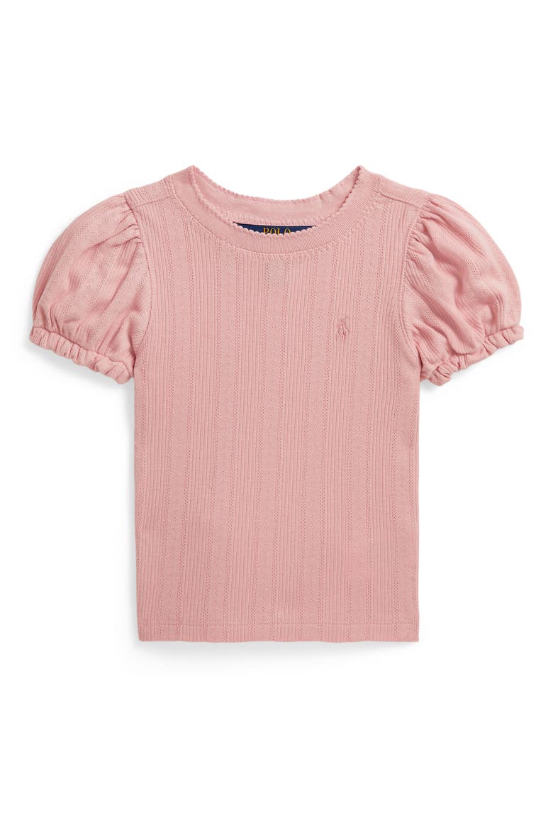 Kids' Pointelle Knit Puff Sleeve Top, Main, color, ADIRONDACK ROSE