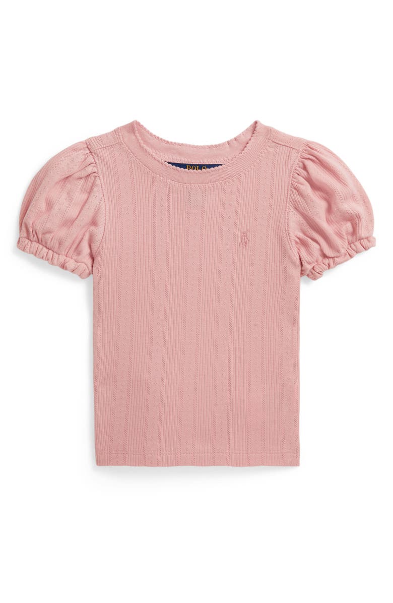 Polo Ralph Lauren Kids' Pointelle Knit Puff Sleeve Top, Main, color, Adirondack Rose