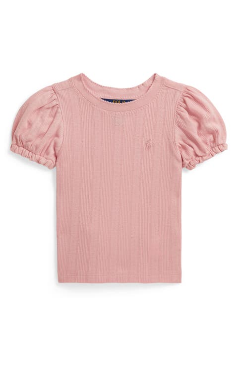 Kids' Pointelle Knit Puff Sleeve Top (Toddler & Little Kid)