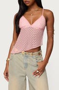 EDIKTED Beaded Asymmetric Open Back Mesh Top