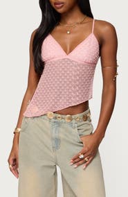 EDIKTED Beaded Asymmetric Open Back Mesh Top
