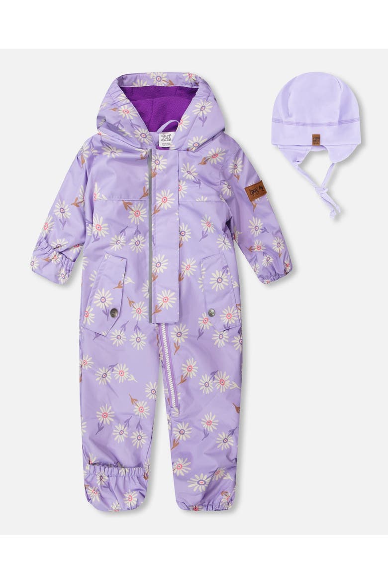 Baby Mid-Season One-Piece Daisy Print Outerwear with Hat, Main, color, Purple Printed Daisies