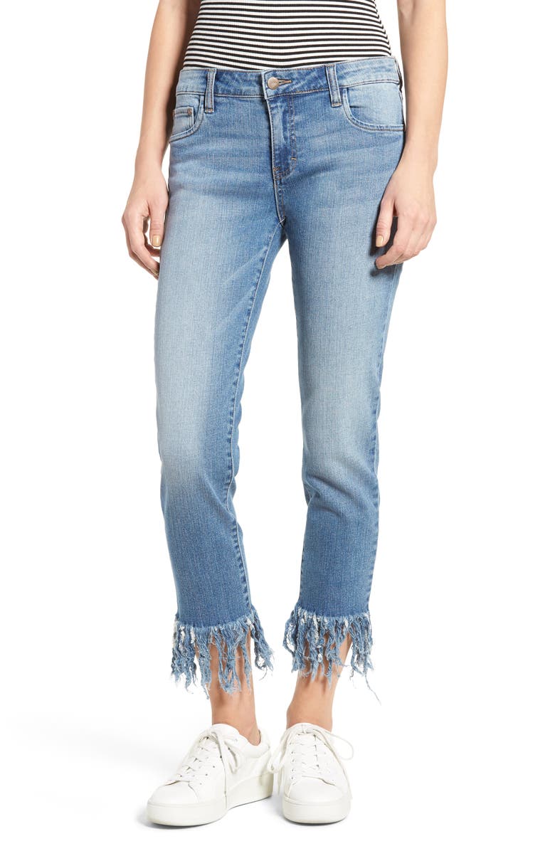 Sun & Shadow Fringe Cuff Crop Jeans, Main, color, 