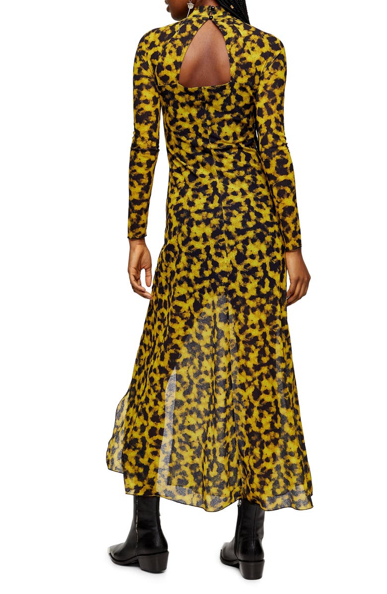 Topshop Smudge Mesh Long Sleeve Midi Dress, Alternate, color, 