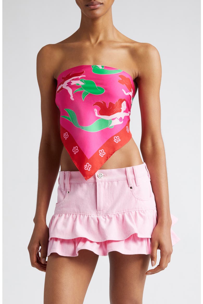 x Disney 'The Little Mermaid' Ariel Print Silk Square Scarf (Nordstrom Exclusive), Main, color, PINK/ RED