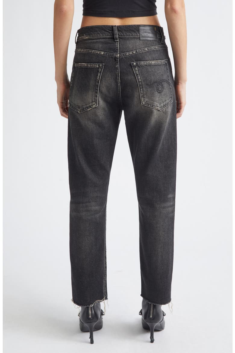 Distressed Fray Hem Stretch Boyfriend Jeans, Alternate, color, ABBEY BLACK