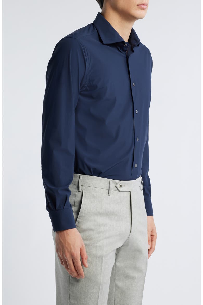 Piccadilly Solid Knit Nylon Blend Dress Shirt, Alternate, color, NAVY