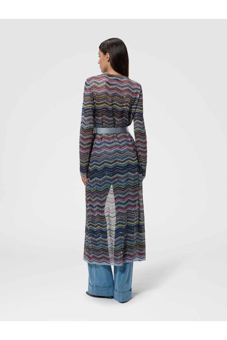 Long Chevron Viscose-blend Cardigan With Belt, Alternate, color, Multicoloured