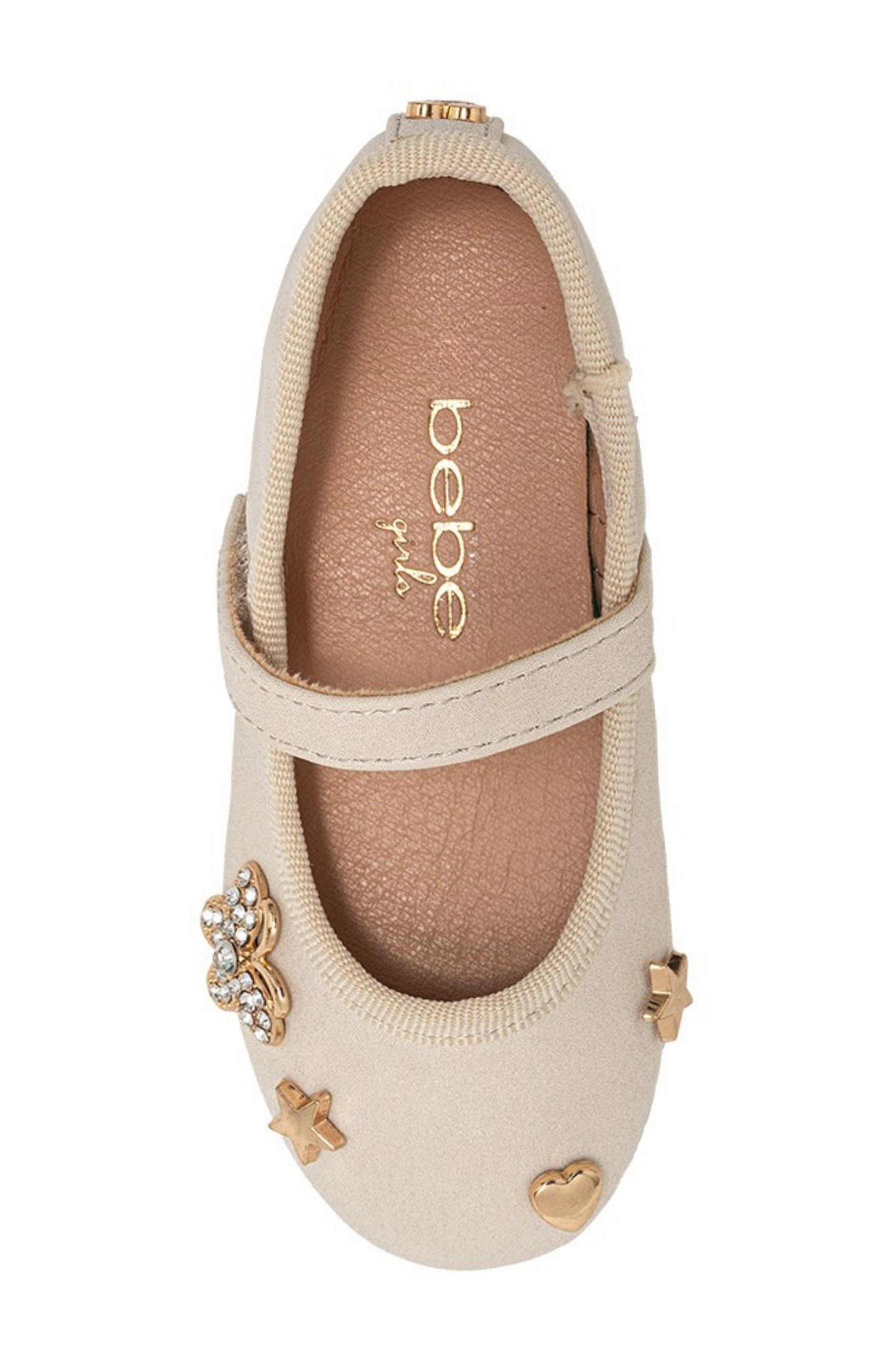 bebe Kids' Embellished Charm Mary Jane Flat, Alternate, color, Taupe