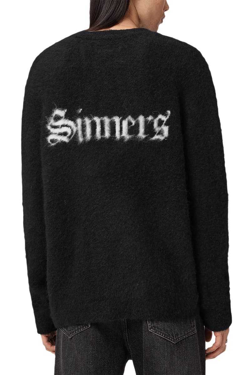 AllSaints Saints Wool & Alpaca Blend Crewneck Sweater, Alternate, color, Black/ Chalk White