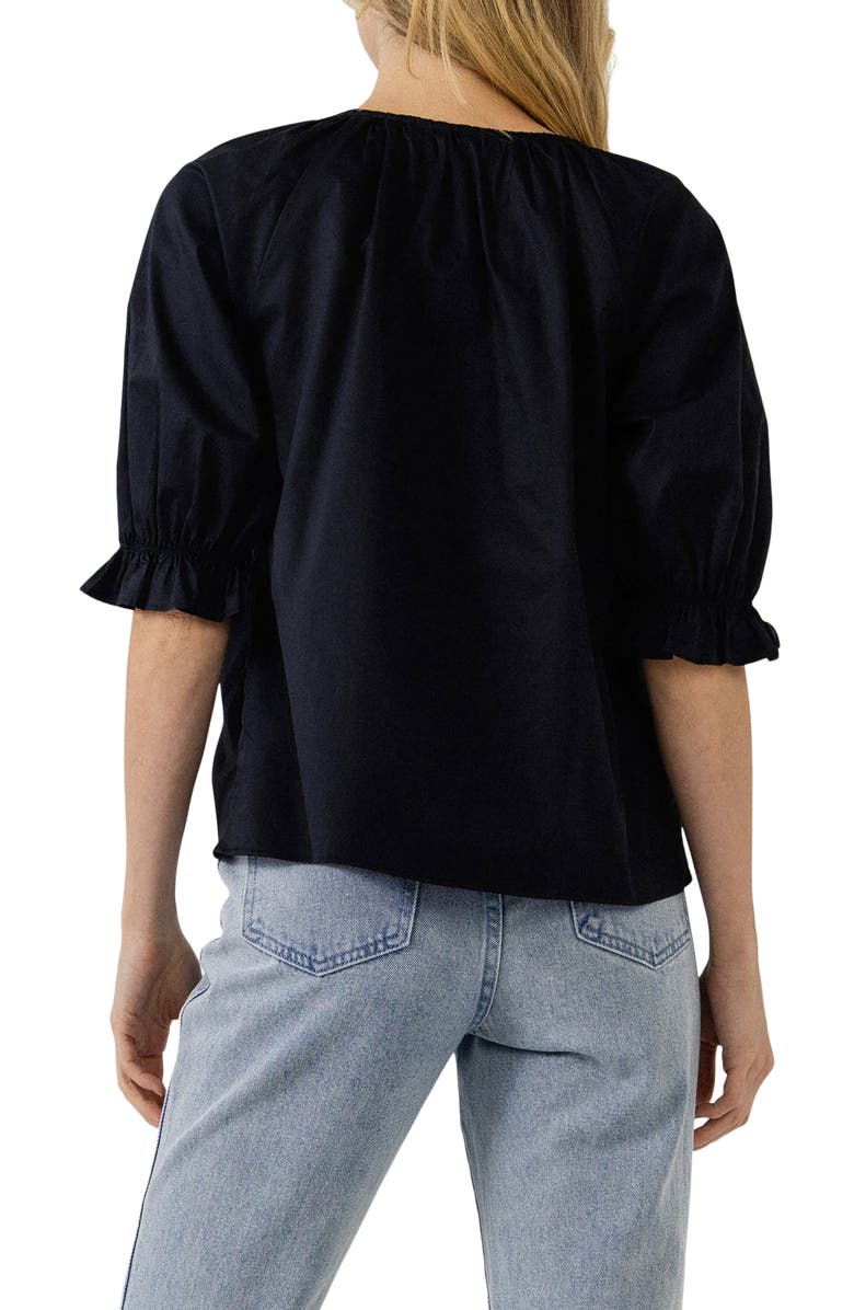 English Factory Puff Sleeve Cotton Blouse, Alternate, color, 