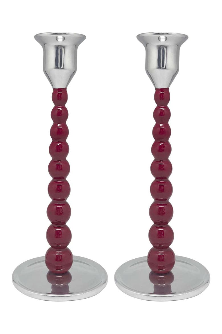 Set of 2 Pearled Candleholders, Alternate, color, RED