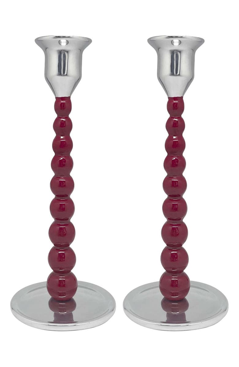 Mariposa Set of 2 Pearled Candleholders, Alternate, color, Red